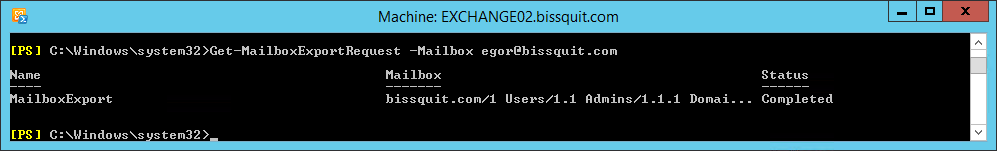 New-MailboxExportRequest completed
