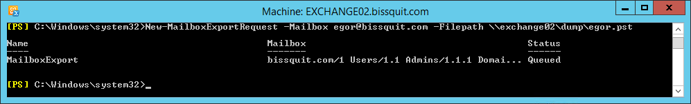 New-MailboxExportRequest mailbox filepath
