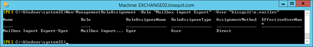 new-managementroleassignment mailbox import