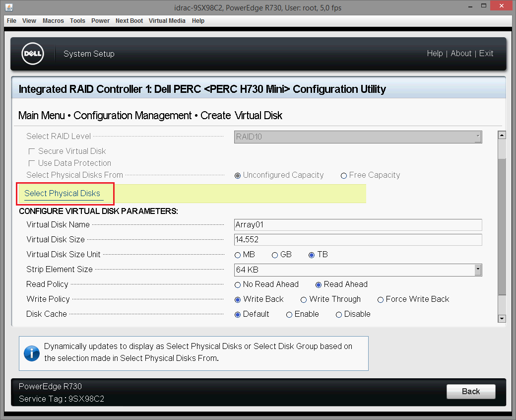 Dell PERC H730 configuring 16